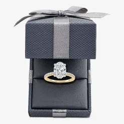(G-H / Si1-Si2) Womens 2 1/4 CT. T.W. Lab Grown White Diamond 14K Gold Oval Side Stone Engagement Ring