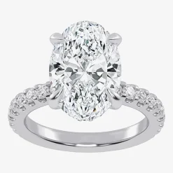 (G-H / Si1-Si2) Womens 2 1/4 CT. T.W. Lab Grown White Diamond 14K Gold Oval Side Stone Engagement Ring