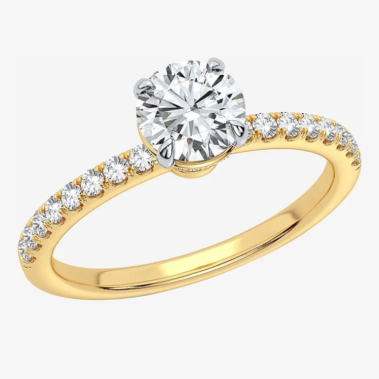 (G-H / Si1-Si2) Womens 1 CT. T.W. Lab Grown White Diamond 10K Gold Round Side Stone Engagement Ring