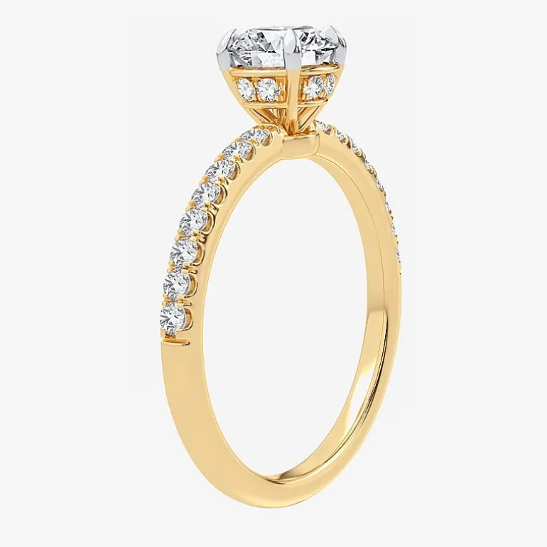 (G-H / Si1-Si2) Womens 1 CT. T.W. Lab Grown White Diamond 10K Gold Round Side Stone Engagement Ring
