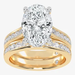 (G-H / Vs2-Si1) Womens 4 CT. T.W. Lab Grown White Diamond 14K Gold Oval Side Stone Bridal Set