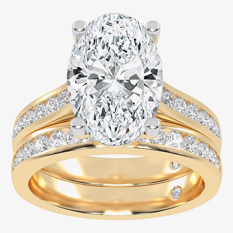 (G-H / Vs2-Si1) Womens 4 CT. T.W. Lab Grown White Diamond 14K Gold Oval Side Stone Bridal Set