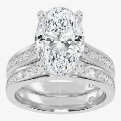 (G-H / Vs2-Si1) Womens 4 CT. T.W. Lab Grown White Diamond 14K Gold Oval Side Stone Bridal Set