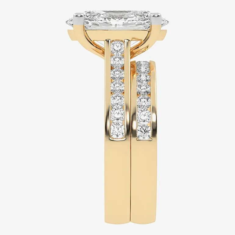(G-H / Vs2-Si1) Womens 4 CT. T.W. Lab Grown White Diamond 14K Gold Oval Side Stone Bridal Set
