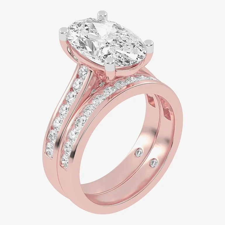 (G-H / Vs2-Si1) Womens 4 CT. T.W. Lab Grown White Diamond 14K Gold Oval Side Stone Bridal Set