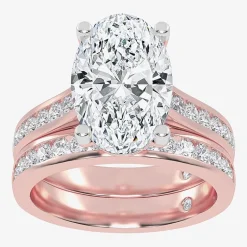 (G-H / Vs2-Si1) Womens 4 CT. T.W. Lab Grown White Diamond 14K Gold Oval Side Stone Bridal Set