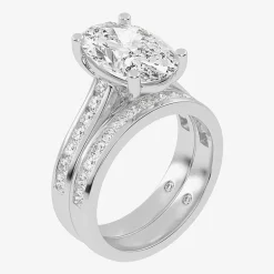 (G-H / Vs2-Si1) Womens 4 CT. T.W. Lab Grown White Diamond 14K Gold Oval Side Stone Bridal Set