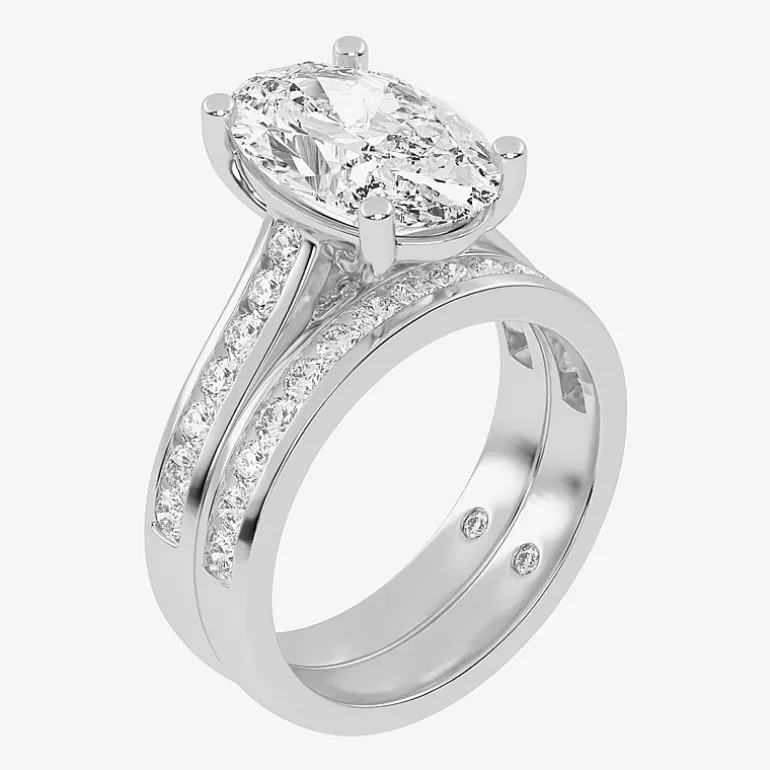 (G-H / Vs2-Si1) Womens 4 CT. T.W. Lab Grown White Diamond 14K Gold Oval Side Stone Bridal Set