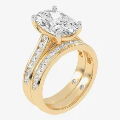 (G-H / Vs2-Si1) Womens 4 CT. T.W. Lab Grown White Diamond 14K Gold Oval Side Stone Bridal Set