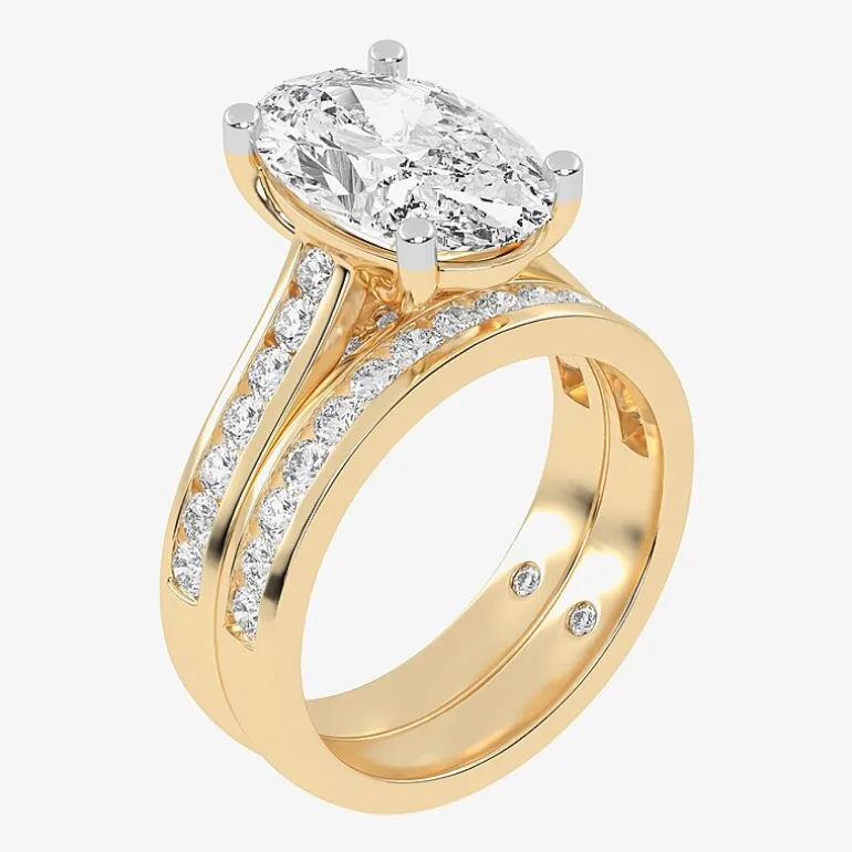 (G-H / Vs2-Si1) Womens 4 CT. T.W. Lab Grown White Diamond 14K Gold Oval Side Stone Bridal Set