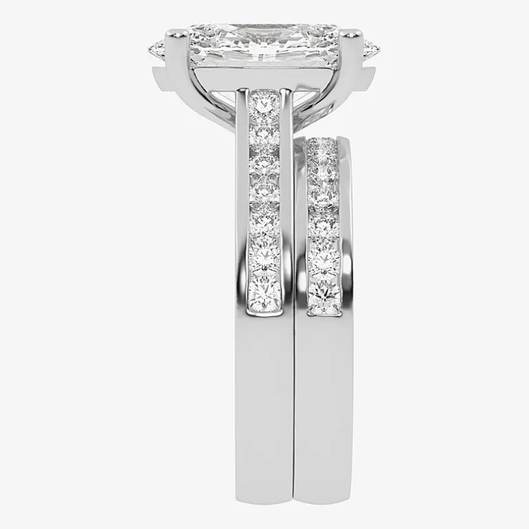 (G-H / Vs2-Si1) Womens 4 CT. T.W. Lab Grown White Diamond 14K Gold Oval Side Stone Bridal Set