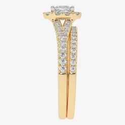 (G-H / Vs2-Si1) Womens 1 CT. T.W. Lab Grown White Diamond 10K Gold Cushion Side Stone Halo Bridal Set