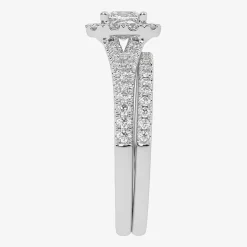 (G-H / Vs2-Si1) Womens 1 CT. T.W. Lab Grown White Diamond 10K Gold Cushion Side Stone Halo Bridal Set