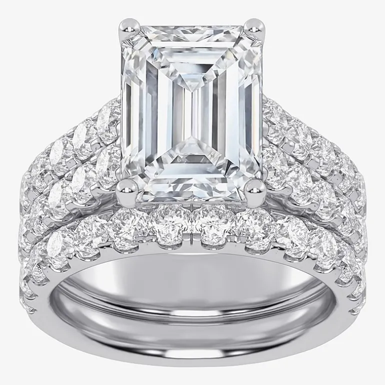 (G-H / Vs2-Si1) Womens 5 CT. T.W. Lab Grown White Diamond 14K Gold Side Stone Bridal Set