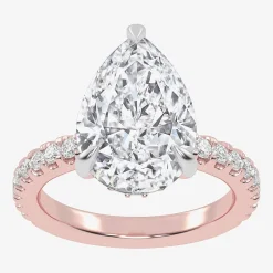 (G-H / Vs2-Si1) Womens 3 1/2 CT. T.W Lab Grown White Diamond 14K Gold Pear Side Stone Engagement Ring
