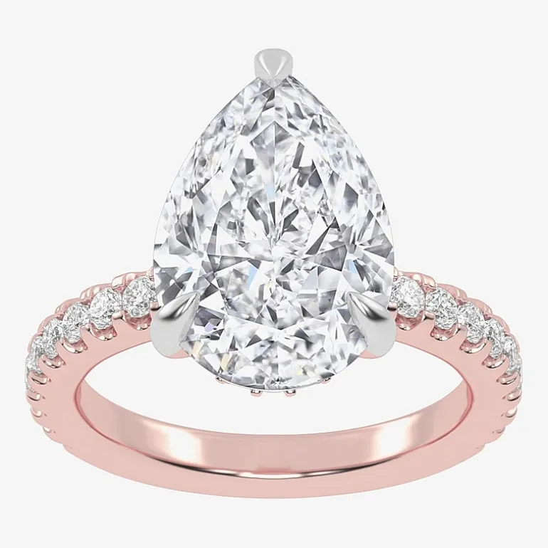 (G-H / Vs2-Si1) Womens 3 1/2 CT. T.W Lab Grown White Diamond 14K Gold Pear Side Stone Engagement Ring