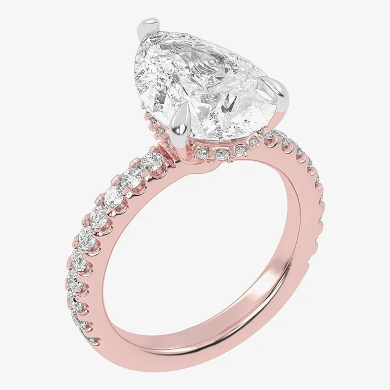 (G-H / Vs2-Si1) Womens 3 1/2 CT. T.W Lab Grown White Diamond 14K Gold Pear Side Stone Engagement Ring