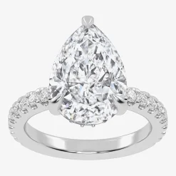 (G-H / Vs2-Si1) Womens 3 1/2 CT. T.W Lab Grown White Diamond 14K Gold Pear Side Stone Engagement Ring