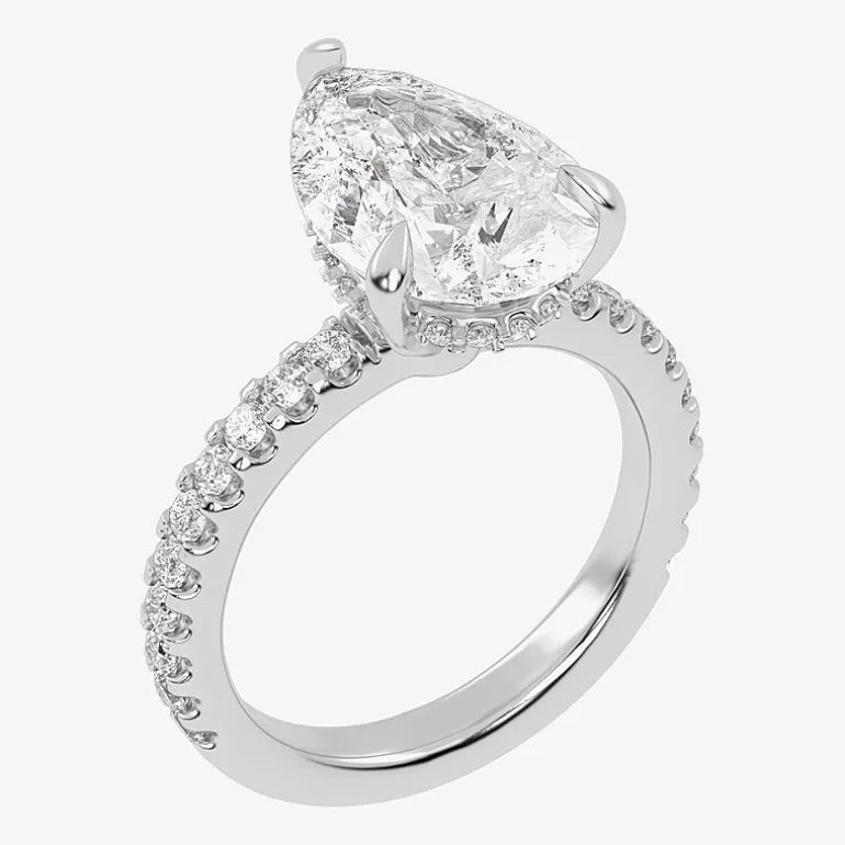 (G-H / Vs2-Si1) Womens 3 1/2 CT. T.W Lab Grown White Diamond 14K Gold Pear Side Stone Engagement Ring
