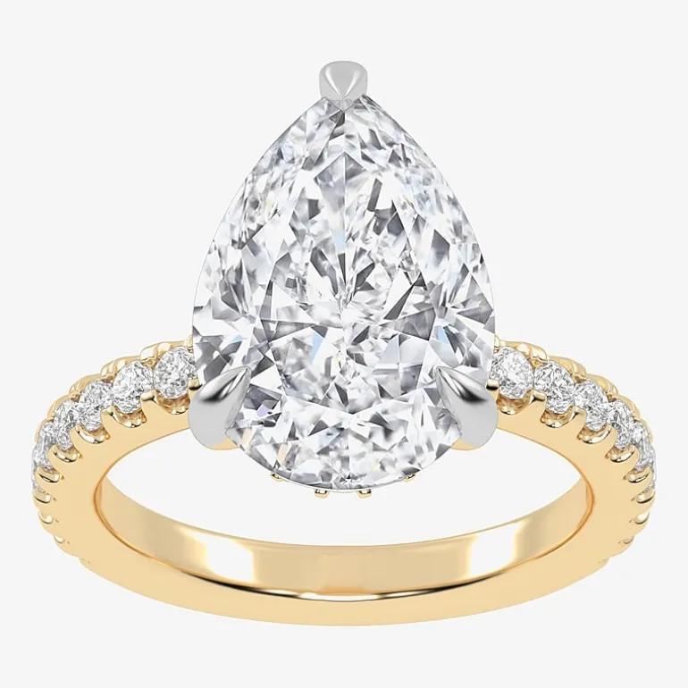 (G-H / Vs2-Si1) Womens 3 1/2 CT. T.W Lab Grown White Diamond 14K Gold Pear Side Stone Engagement Ring