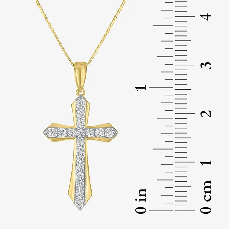 (G-H Womens 1/3 CT. T.W. Lab Grown White Diamond 10K Gold Cross 16 Inch Pendant Necklace