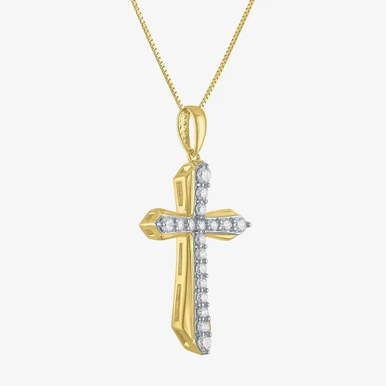 (G-H Womens 1/3 CT. T.W. Lab Grown White Diamond 10K Gold Cross 16 Inch Pendant Necklace