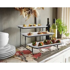 Gibson Elite Gracious Dining 3 Tier Plate Set with Metal Stand