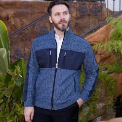 Gioberti Men's Full Zip Cardigan Patch Design Sweater with Flannel Lining