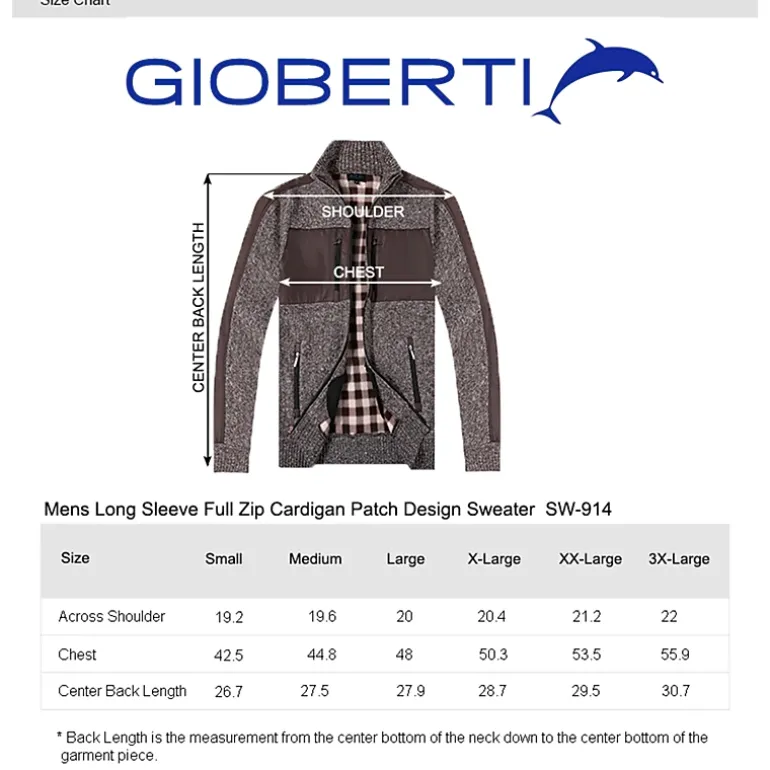 Gioberti Men's Full Zip Cardigan Patch Design Sweater with Flannel Lining