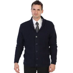 Gioberti Men's Heavy Weight Shawl Collar Knitted Regular Fit Cardigan With Faux Suede Elbow Patch