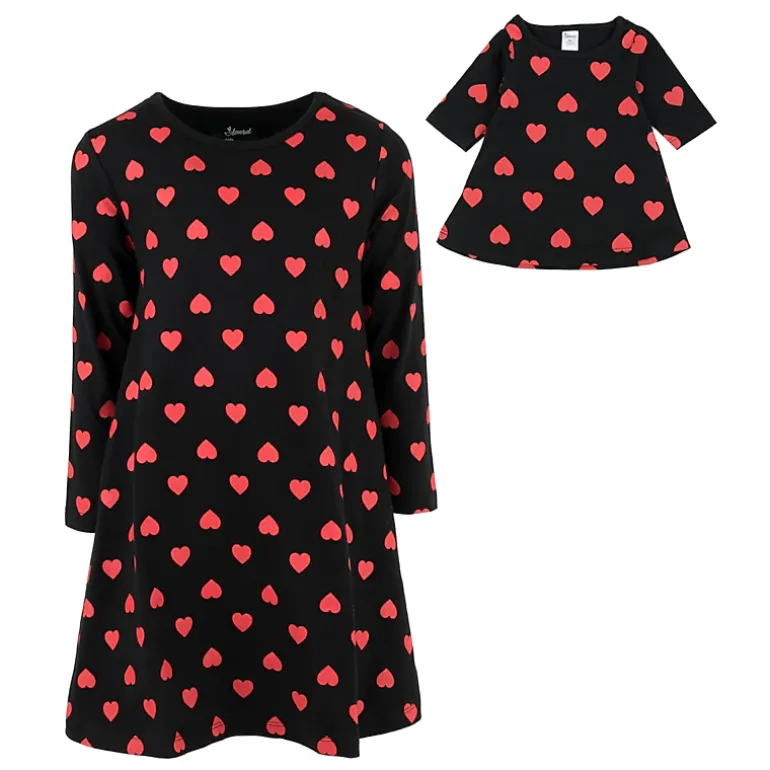 Girl & Matching Doll Set - Cotton Valentine Hearts Dress