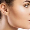 Girls Cubic Zirconia 14K Gold 9mm Round Hoop Earrings