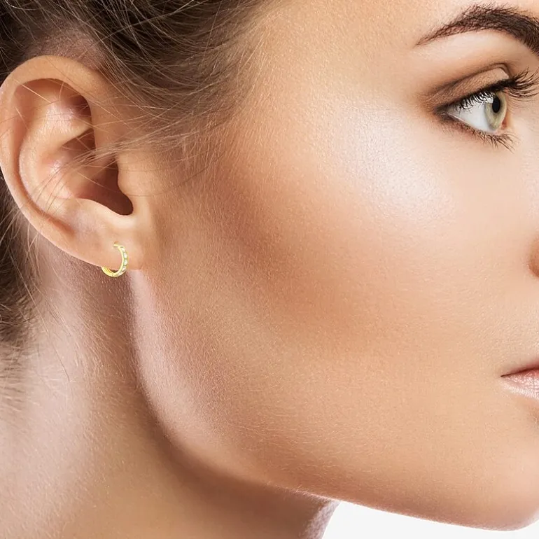Girls Cubic Zirconia 14K Gold 9mm Round Hoop Earrings