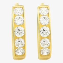 Girls Cubic Zirconia 14K Gold 9mm Round Hoop Earrings