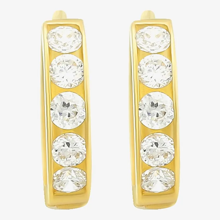Girls Cubic Zirconia 14K Gold 9mm Round Hoop Earrings