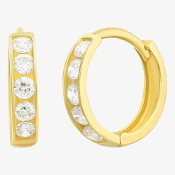 Girls Cubic Zirconia 14K Gold 9mm Round Hoop Earrings