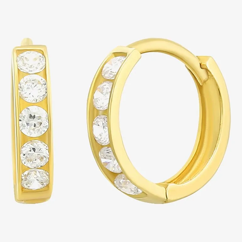Girls Cubic Zirconia 14K Gold 9mm Round Hoop Earrings