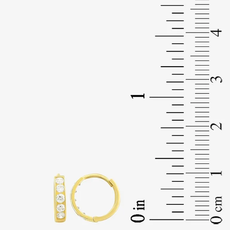 Girls Cubic Zirconia 14K Gold 9mm Round Hoop Earrings
