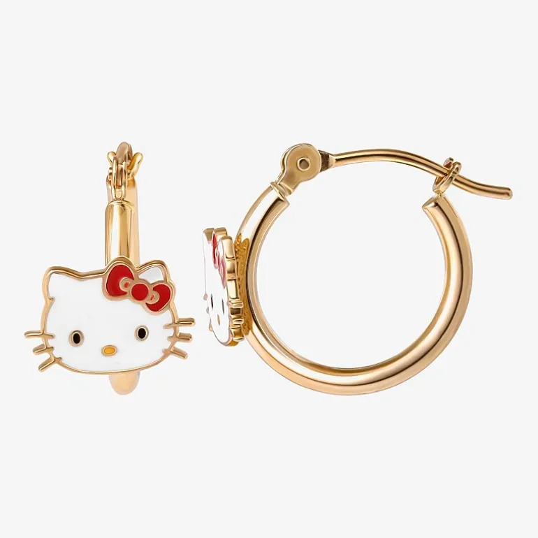 Girls 14K Gold 12.9mm Hello Kitty Hoop Earrings