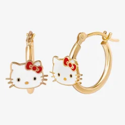 Girls 14K Gold 12.9mm Hello Kitty Hoop Earrings