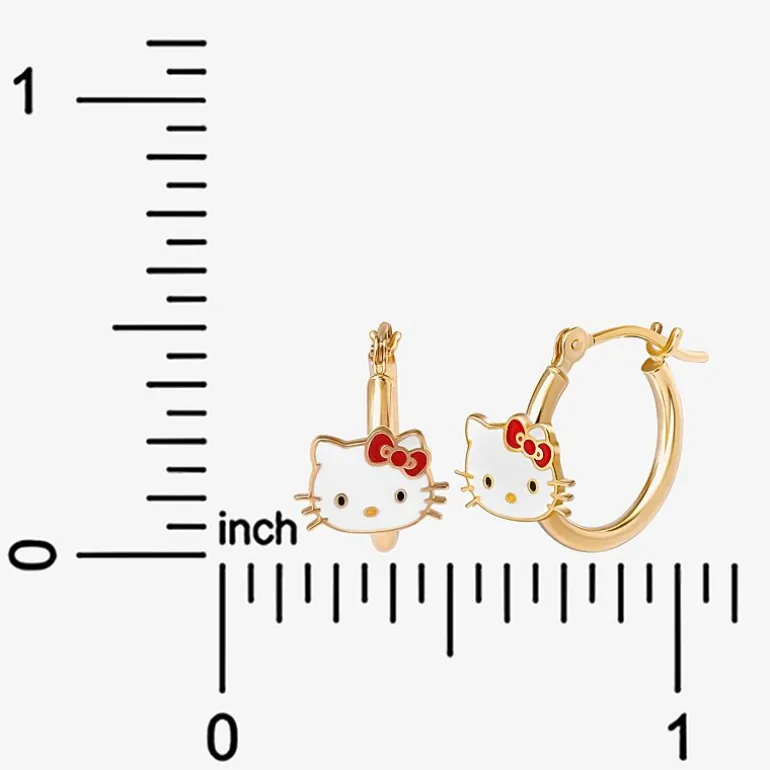 Girls 14K Gold 12.9mm Hello Kitty Hoop Earrings