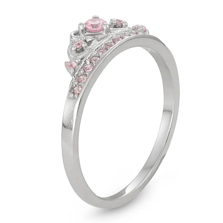 Girls Lab Created Pink Cubic Zirconia Sterling Silver Delicate Cocktail Ring