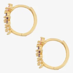 Girls Multi Color Cubic Zirconia 14K Gold Over Silver 12.8mm Flower Hoop Earrings