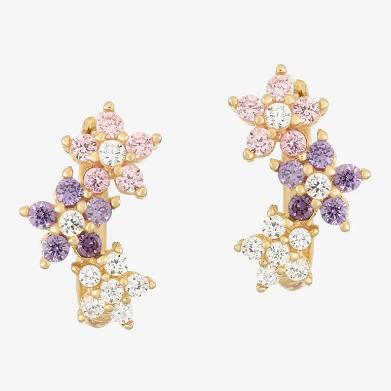 Girls Multi Color Cubic Zirconia 14K Gold Over Silver 12.8mm Flower Hoop Earrings