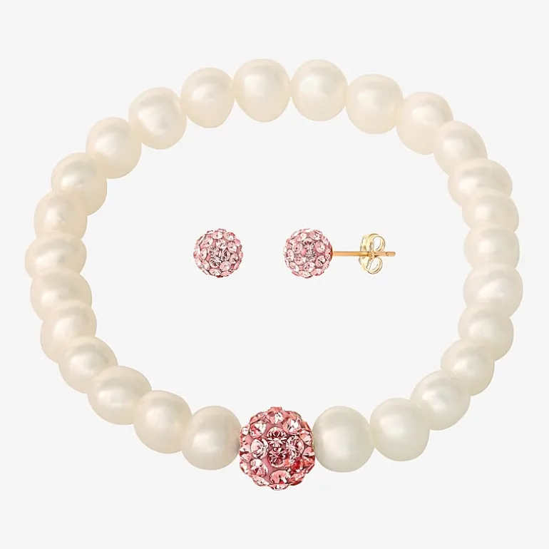 Girls Pink Crystal Cultured Freshwater Pearl 14K Gold 2-pc. Jewelry Set