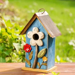 Glitzhome 10.25in Distressed Solid Wood Bird House