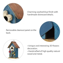 Glitzhome 10.25in Distressed Solid Wood Bird House