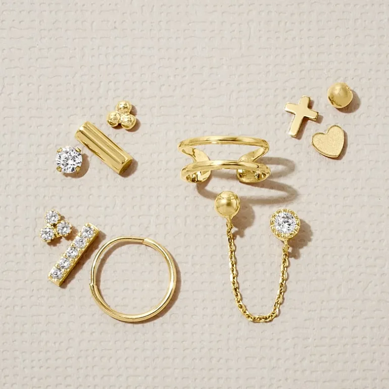 Gold Addiction Womens Cubic Zirconia 10K Gold 2 Pair Earring Set