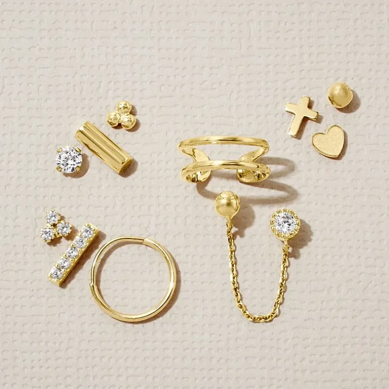Gold Addiction Womens Cubic Zirconia 10K Gold 3 Pair Earring Set
