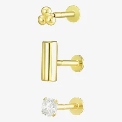 Gold Addiction Womens Cubic Zirconia 10K Gold 3 Pair Earring Set